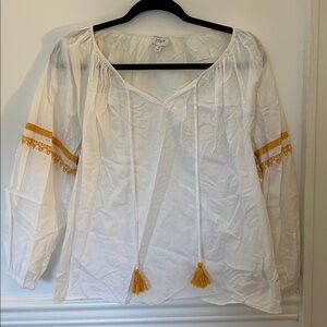 J. Crew White Blouse with Yellow Accents